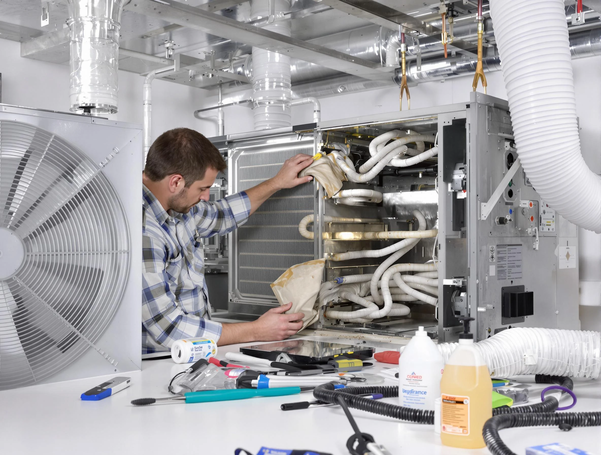 Worcester Air Duct Cleaning specialist performing precision AC coil cleaning in Worcester