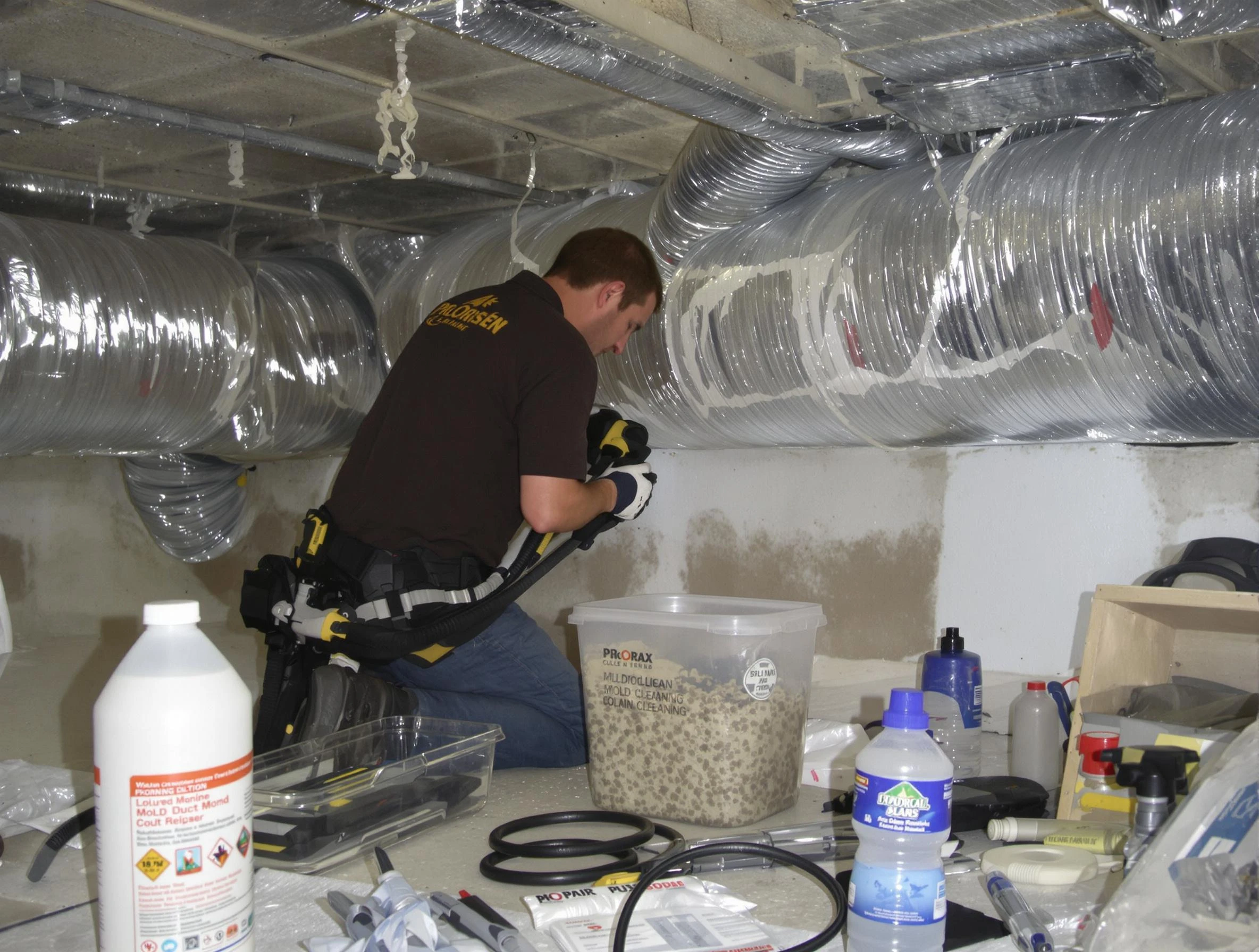 Worcester Air Duct Cleaning specialist performing professional mold removal from air ducts in Worcester