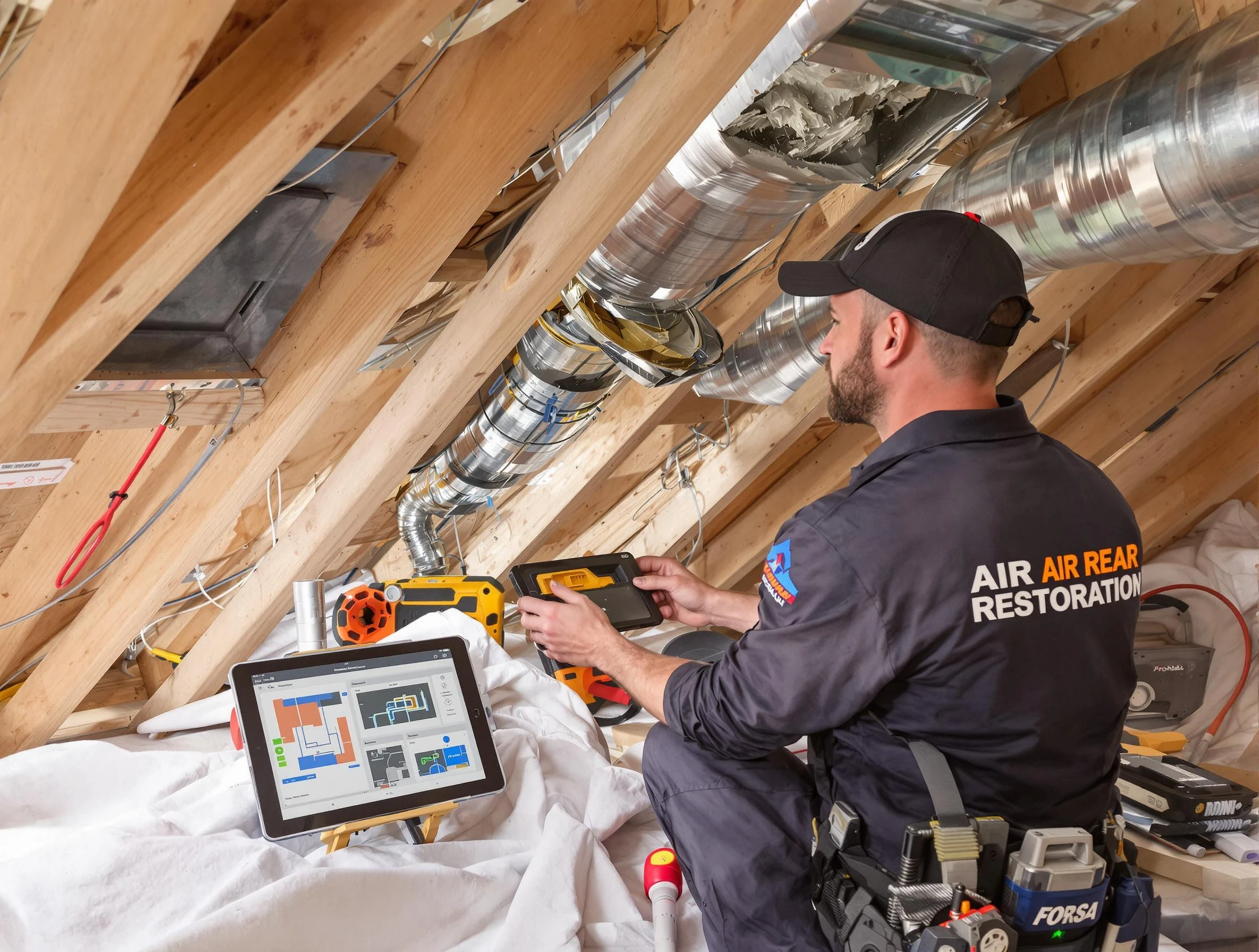 Worcester Air Duct Cleaning technician performing precise duct repair work in Worcester