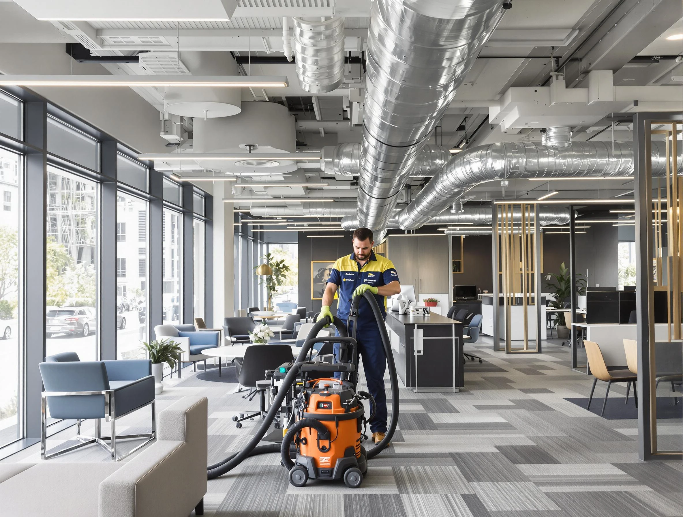 Worcester Air Duct Cleaning team performing thorough commercial duct cleaning at a Worcester business center